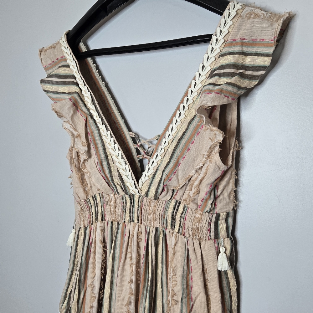 Anthropologie Hemant & Nandita‎ Pixie Boho Printed Fringe Long Maxi Dress Large - Picture 8 of 12